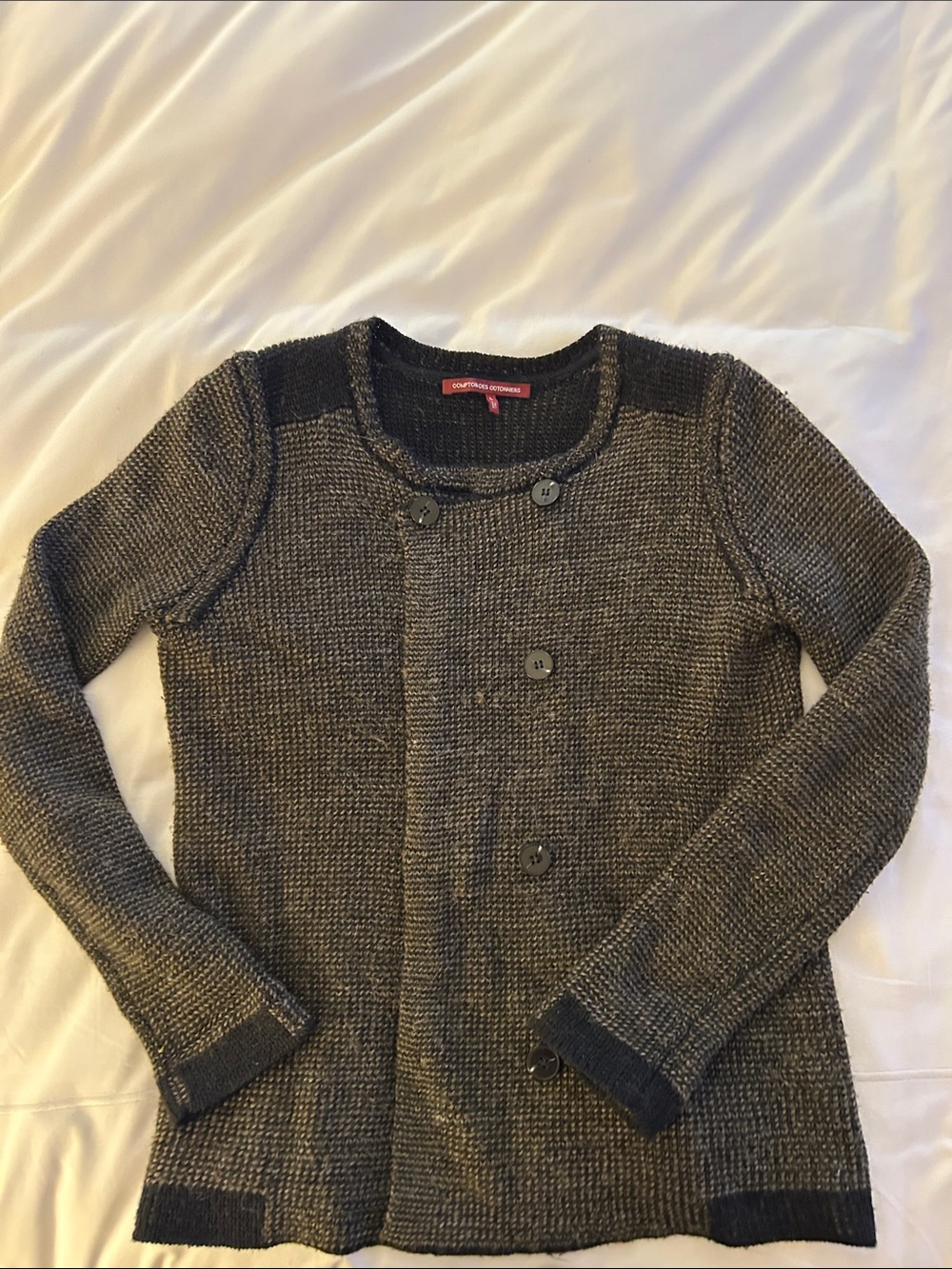Comptoir Des Cotonniers Grayish Brown and Black Double-Breasted Knit Cardigan